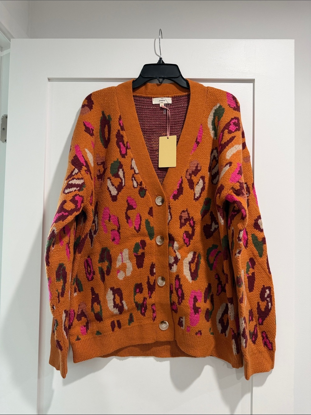 Women's Rust Leopard Print Button Cardigan Sweater warm jacket